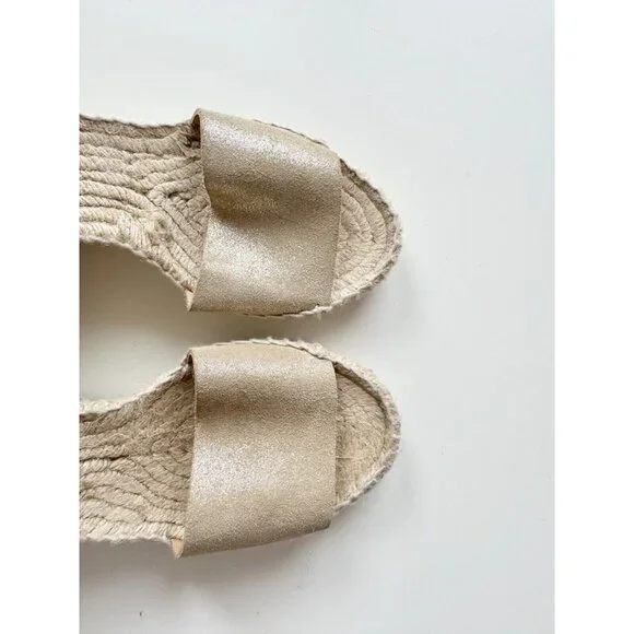 J CREW Corsica Gold Metallic Leather Platform Espadrilles Wedge Sandals, Size 6 - Picture 6 of 16